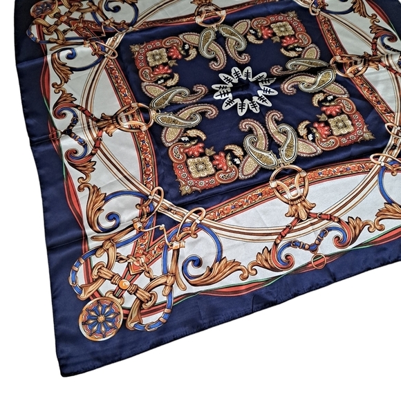 💖 2/$30 Satin oversized chain print blue boho paisley hair nautical Scarf NWT - Picture 8 of 13